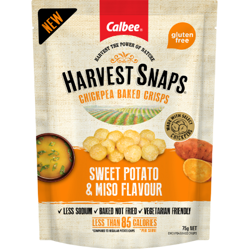Calbee Harvest Snaps Sweet Potato & Miso Chickpea Baked Crisps 75g