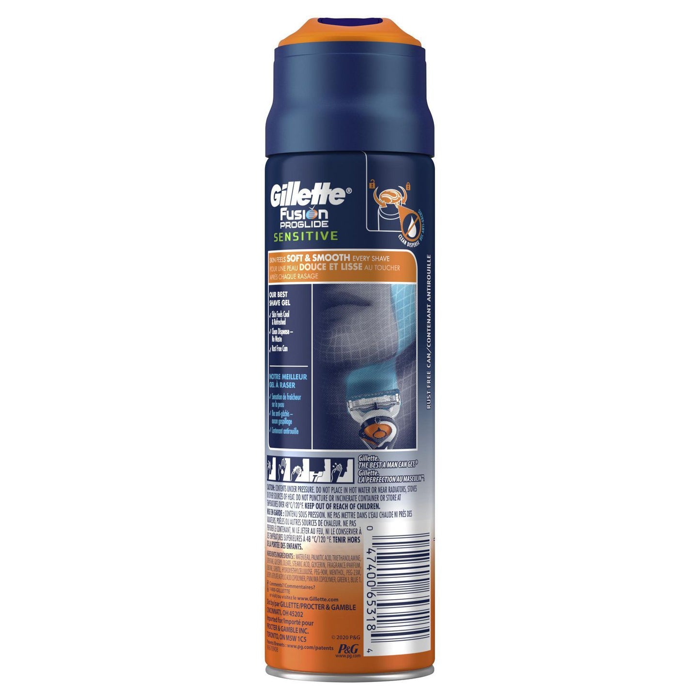 Gillette Fusion Proglide Sensitive 2 in 1 Shave Gel Alpine Clean 6oz