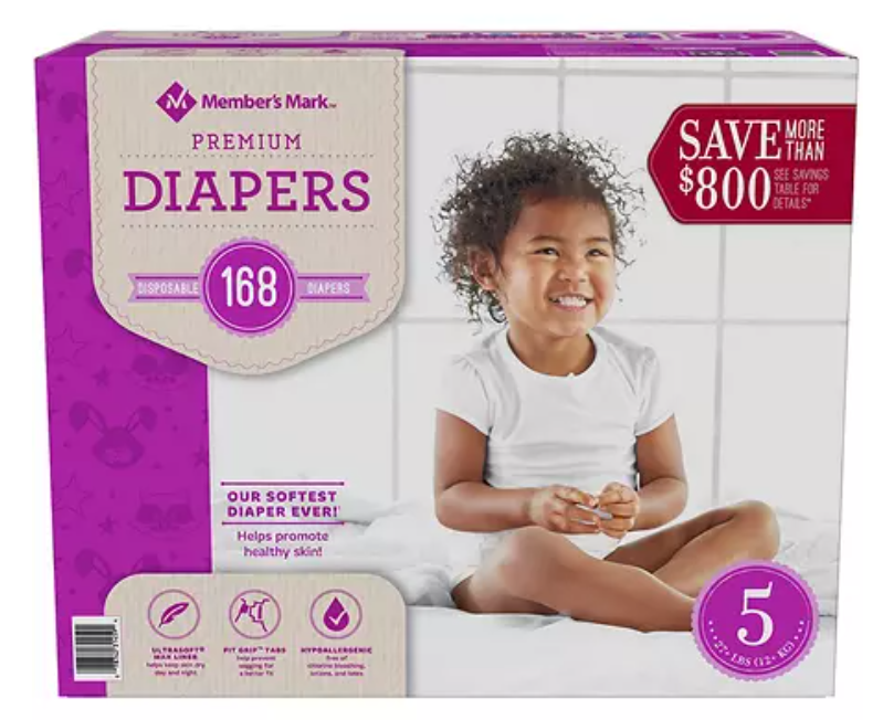 Member's Mark Premium Diapers Size 5, 168ct