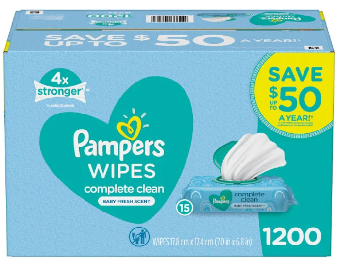 Pampers Wipes Complete Clean Fresh Scent 1200 Wipes/15, 80ctpkgs