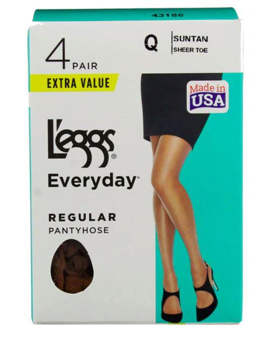 L'eggs Everyday Regular Sheer Toe Suntan Pantyhose 4 pack