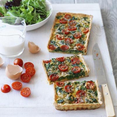 C&C Spinach Feta Tomato Quiche
