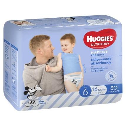 Huggies Ultra Dry Junior Boy Size 6 Nappies 30pk