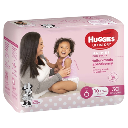 Huggies Ultra Dry Junior Girl Size 6 Nappies 30pk