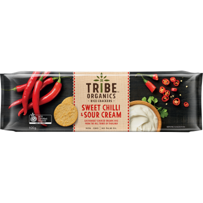 Tribe Organics Sweet Chilli & Sour Cream Rice Crackers 100g