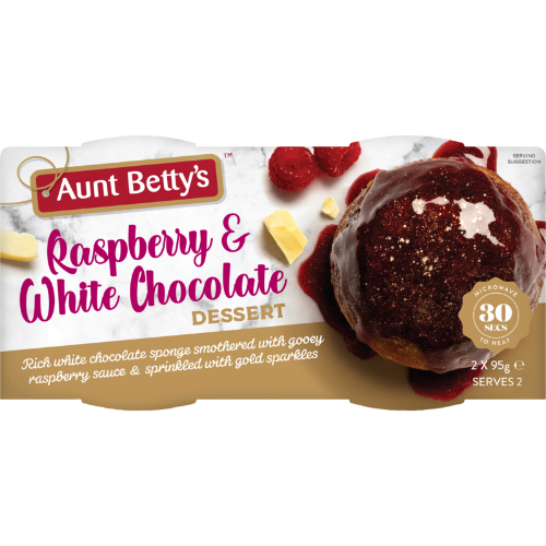 Aunt Bettys Premium Raspberry & White Chocolate Dessert 2pk 190g