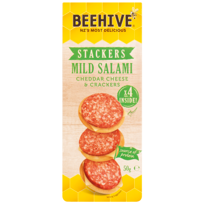 Beehive Stackers Danish Salami Cheddar Cheese & Rice Crackers 45g