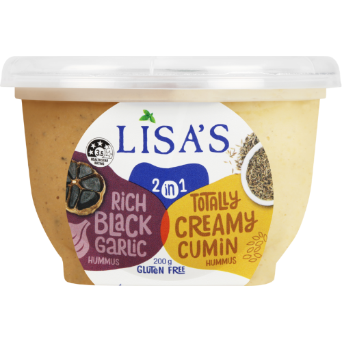 Lisa's 2 In 1 Black Garlic & Creamy Cumin Hummus 200g