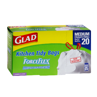 Glad Drawstring Kitchen Tidy Bags Medium 20pk 48cm x 47cm