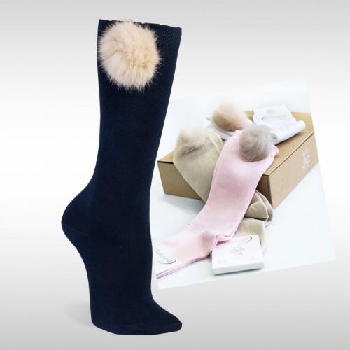 55700 Fur Pompom Kneehigh Sock