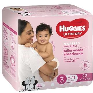 Huggies Ultra Dry Crawler Girl Size 3 Nappies 22pk