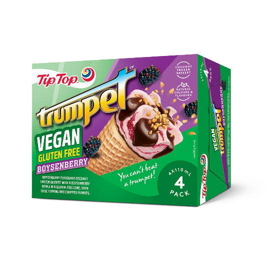 Tip Top Trumpet Vegan GF Boysenberry Ice Cream On Cone 4pk