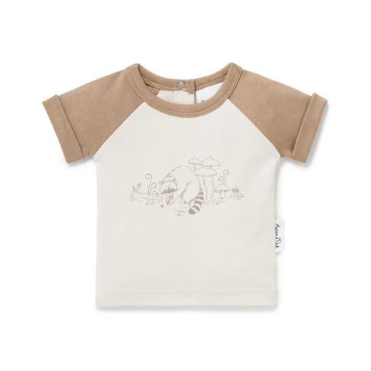 Aster & Oak Bone Raccoon Print Raglan Tee Size 0 ea