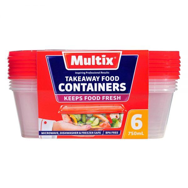 Multix Take Away Food Containers 750ml 6pk