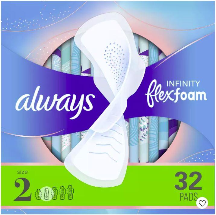 Always Heavy Flow Size 2 Infinity Flex Foam Pads Without Wings 32ct