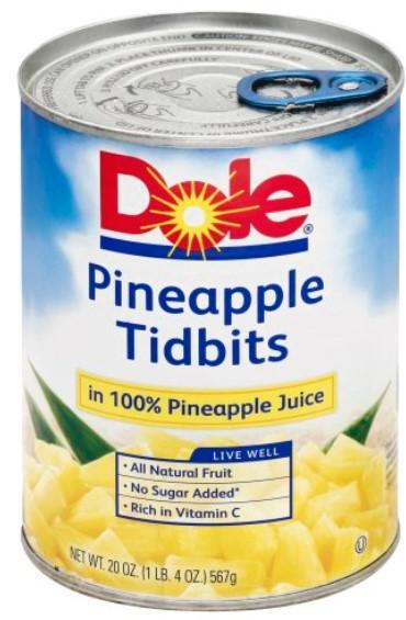 Dole Pineapple Tidbits in 100% Pineapple Juice