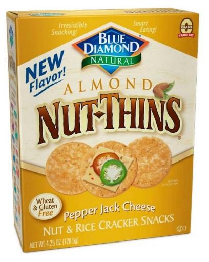 Blue Diamond Natural Almond Nut-Thins Cracker Snacks Pepper Jack Cheese  4.25 oz