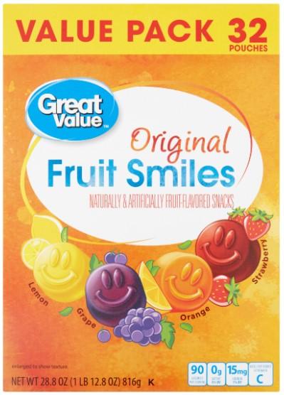 Great Value Original Fruit Smiles - 32 pouches