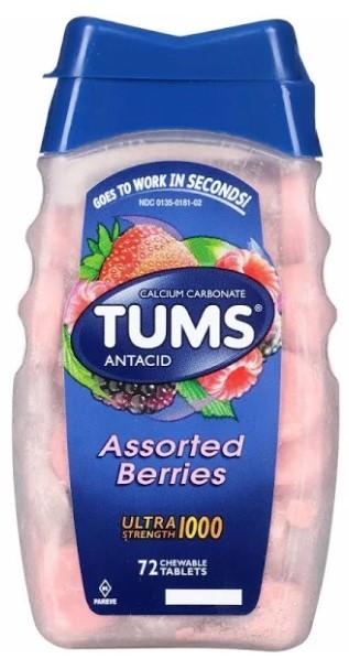 Tums Antacid Assorted Berries 1000 Ultra Strength 72 Chewable Tablets