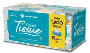 Member’s Mark 2 ply Facial Tissue Rectangle Box 160 tissues x 12