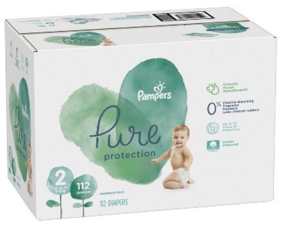 Diapers Size 2, 112 Count - Pampers Pure Protection Disposable Baby Diapers, Hypoallergenic and Unscented Protection, Enormous Pack