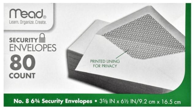 Mead No. 8  6 3/4 Security Envelopes