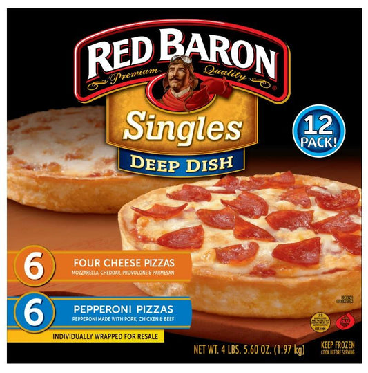 Red Baron Deep Dish Singles, 6 - Four Cheese Pizzas, 6 - Pepperoni Pizzas