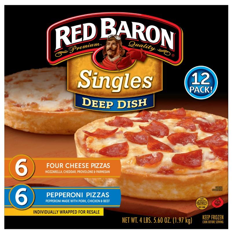 Red Baron Deep Dish Singles, 6 - Four Cheese Pizzas, 6 - Pepperoni Pizzas