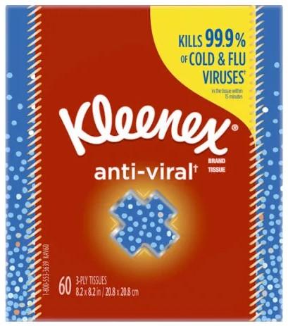 Kleenex Anti-Viral 3-ply Tissues Square Box, 60 ct