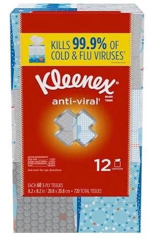 Kleenex Anti-Viral 3-ply Tissues, 12 boxes 720 ct