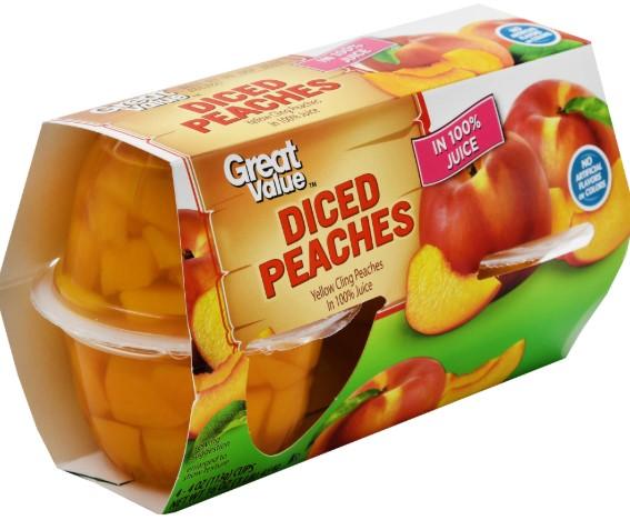 Great Value Diced Peaches in 100% Juice 4oz cups x 4