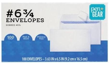 Pen + Gear #6 3/4 Privacy Tint Business Envelope, 100 ct