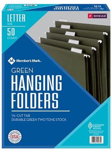 Member's Mark Smead Hanging Folders with Tabs, 1/5 Cut Adjustable Tabs, Letter Size