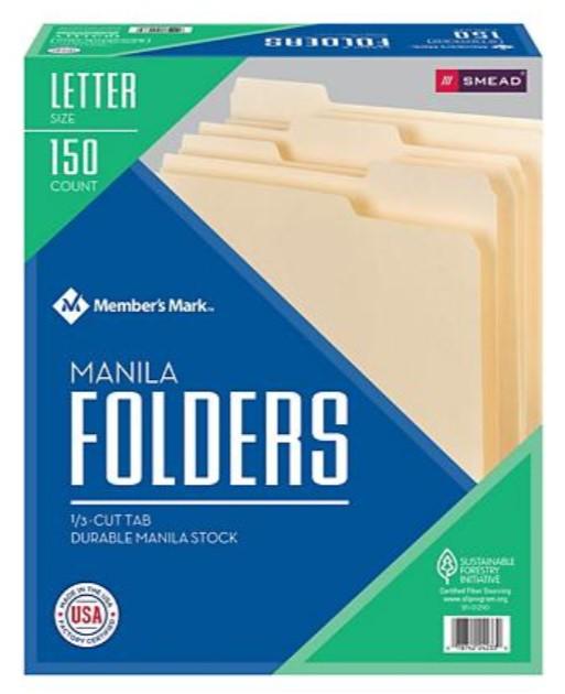 Member's Mark Smead File Folders, 1/3 Cut Assorted Tabs, Letter