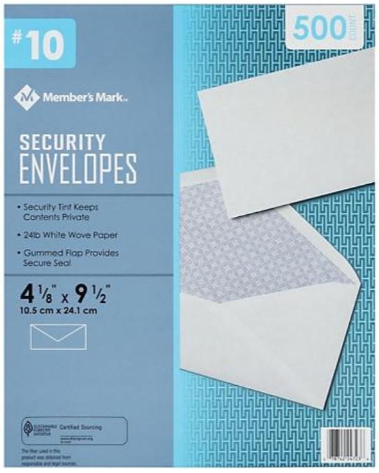 Member's Mark Security Envelopes #10 - White