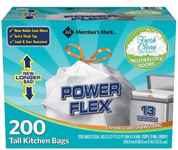 Member's Mark Power Flex 13 Gal Fresh & Clean Scent Tall Kitchen Bags