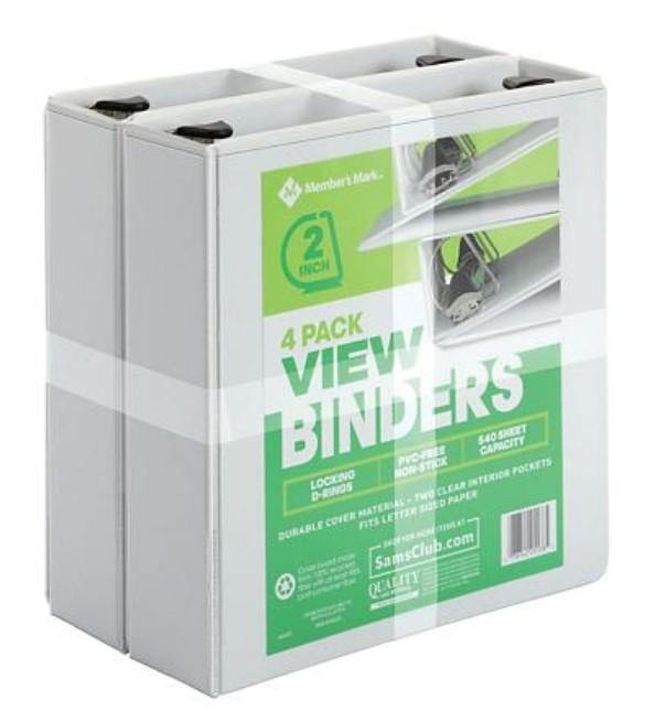 Member's Mark 2" D-Ring View Binder, White (4 pk.)