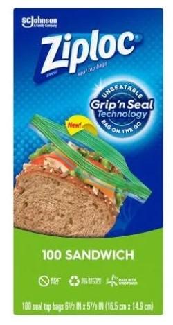 Ziploc Sandwich Bags 100ct