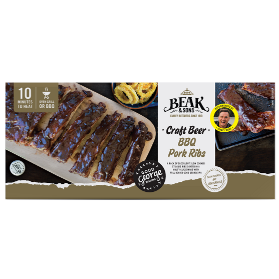 Beak & Sons Craft Beer BBQ Sauce Pork Ribs 1kg