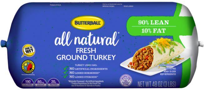 Butterball All Natural Fresh Ground Turkey 90/10% 16 oz