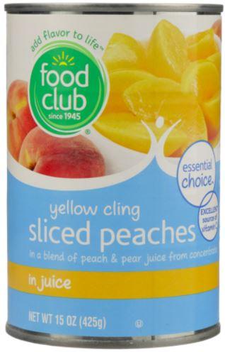 Food Club Yellow Cling Sliced Peaches in a Blend of Peach and Pear Juice  From Concentrate 15oz