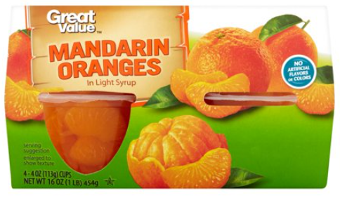 Great Value Mandarin Oranges, 16 oz, 4 ct