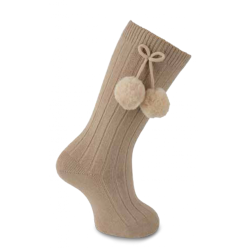 Carlomagno 2341 Ribbed Pompom Kneehigh Sock pr
