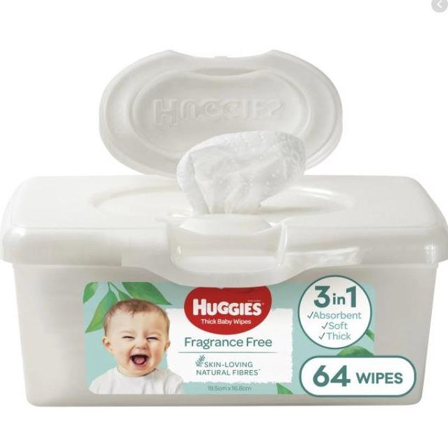 Huggies Fragrance Free Thick Baby Wipes Tub 64pk