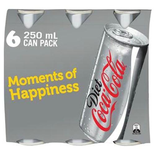 Coca Cola Soft Drink Cans Diet - Mini 6pk 250ml