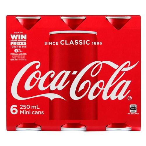 Coca Cola Soft Drink Cans Classic - Mini 6pk 250ml