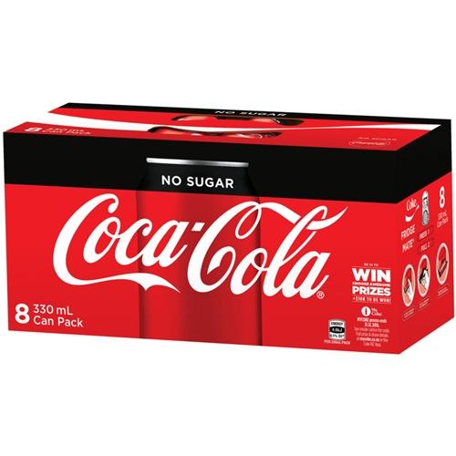 Coke Soft Drink Cans No Sugar - 8pk 330ml