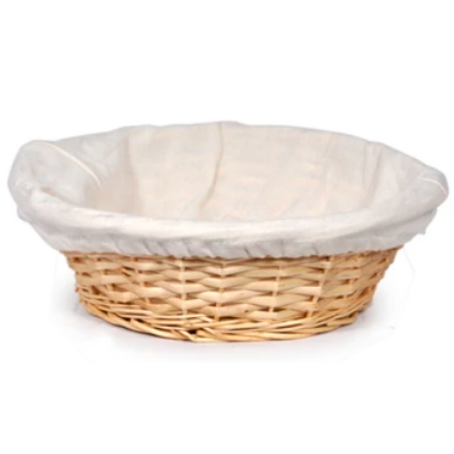 Small Round Basket with Cloth Liner Natural