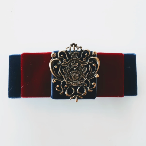 Not Joss Bows Velvet Ribbon Barrette - Navy/Burgundy