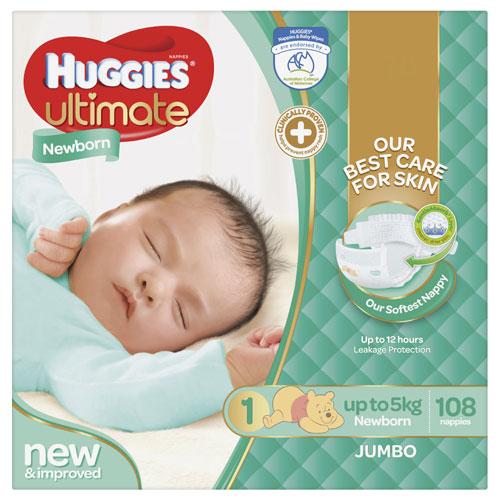 Huggies Ultimate Jumbo Newborn Nappies 108pk